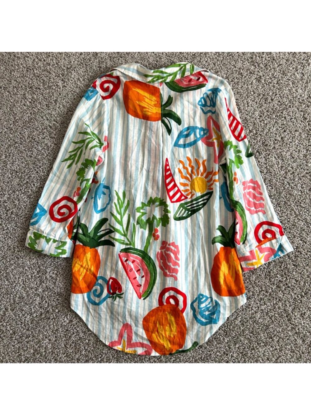 Calypso St. Barth Women's Sz M Fruit Print Linen Blend Button-Down Shirt Top - Picture 3 of 9